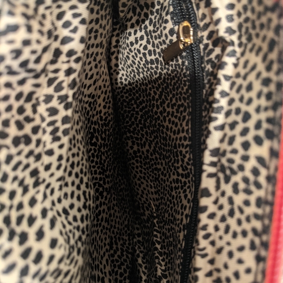 Red and Gold Accent Crossbody Purse w/ Animal Print Interior 8" x 8" USED ONCE! - Picture 4 of 4